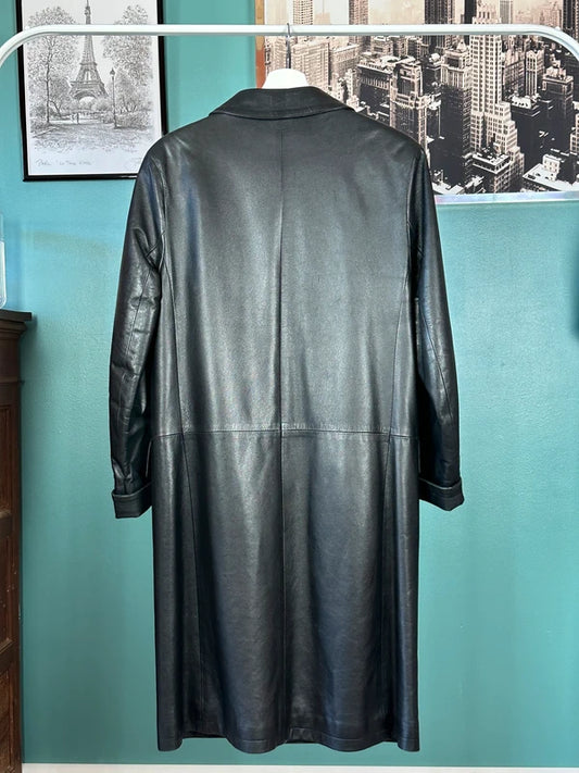 Trench lungo in vera pelle nera – stile vintage anni ’90